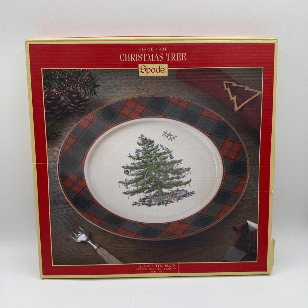 Spode Christmas‎ Tree Tartan 12 Inch Buffet Plate Vintage Style Festive Holiday